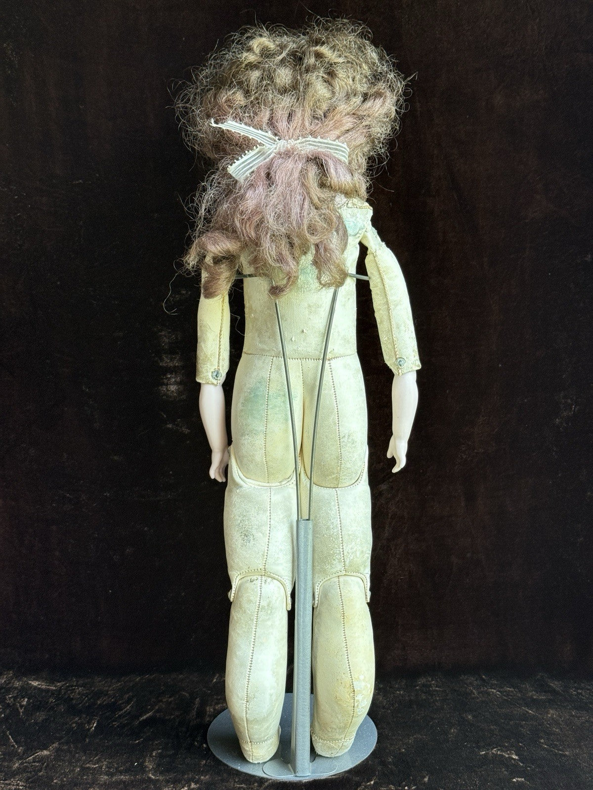 Antique German 23” Armand Marseille 370 Bisque Shoulder Head Leather Body Doll