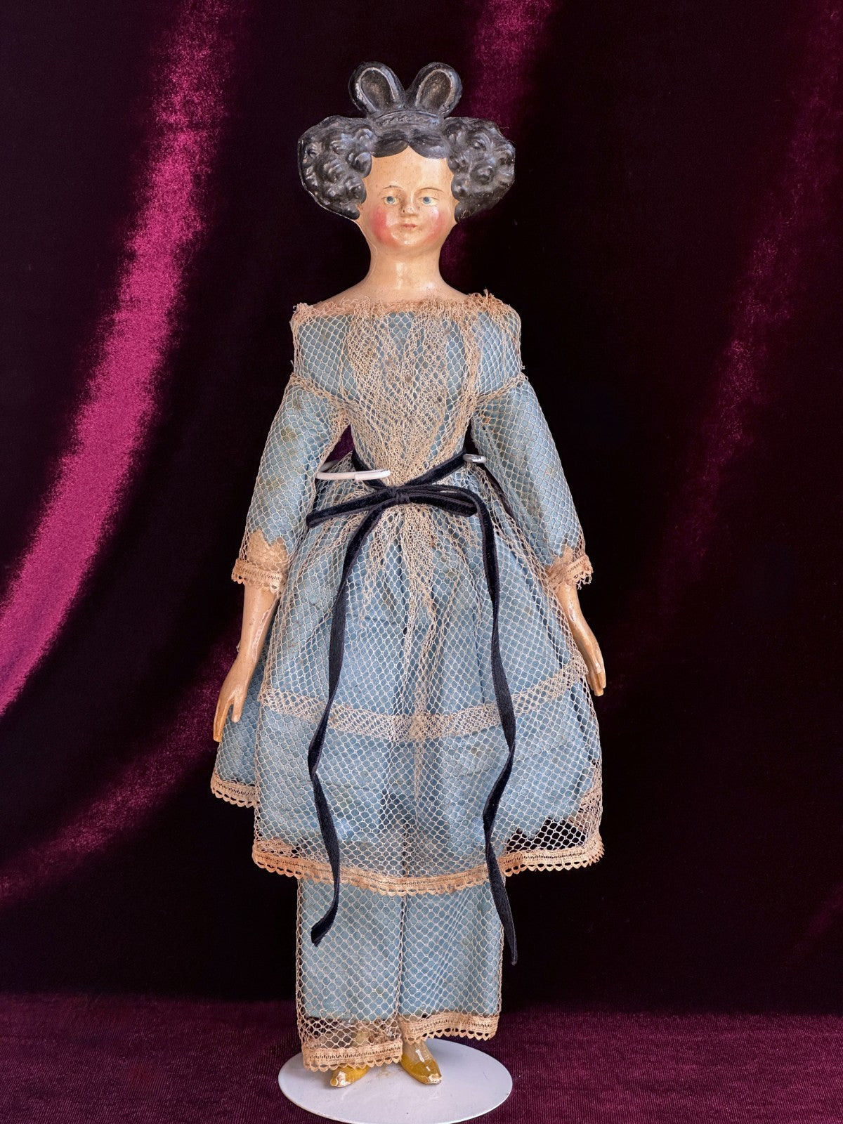 Antique German 12.75” Papier Mache Milliner’s Model Apollo Knot Coiffure Doll