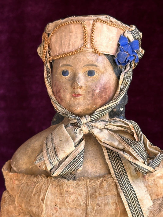 Large Antique German 18” Papier Mache Milliner’s Model Spill Curls Doll