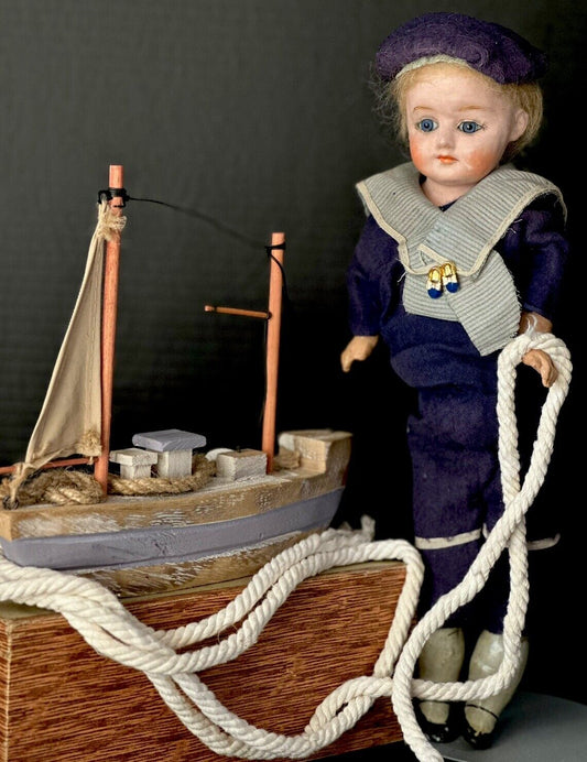 Antique German Papier Mache 13” Doll with Glass Eyes