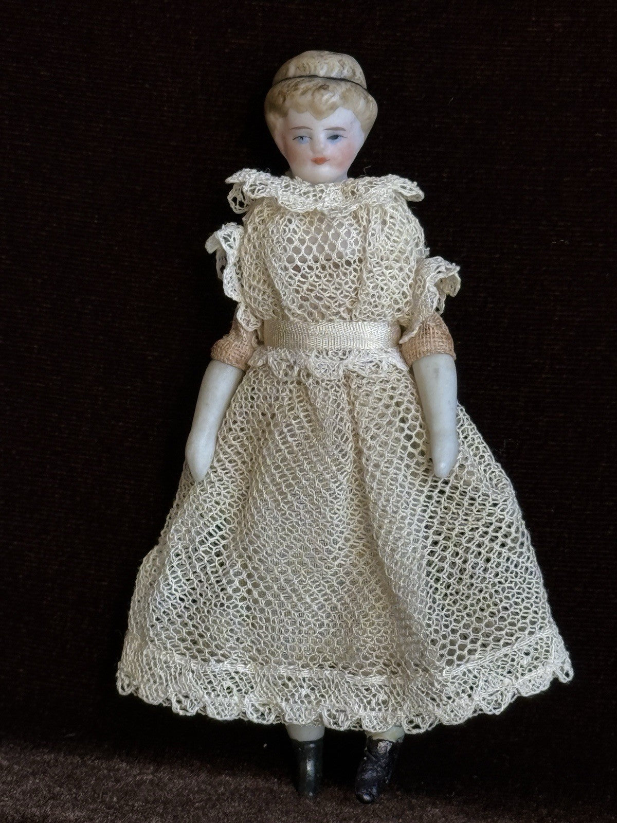 Antique German Simon Halbig 3.875” Bisque Cloth Dollhouse Girl Doll