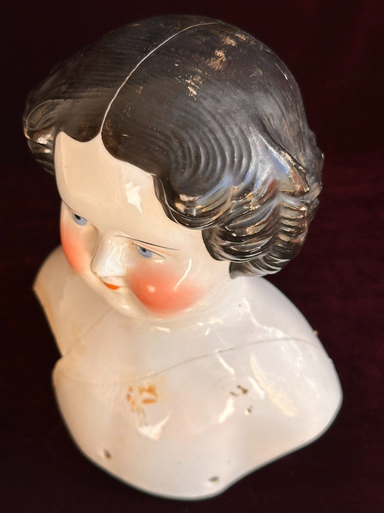 Lot of 2 Large Antique German Flat Top Highbrow China Dolls Shoulder Heads Only