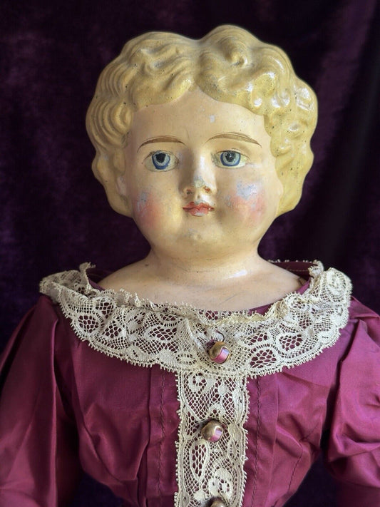 Antique German 28” Müller & Strassburger (?) Papier Mache Shoulder Head Doll