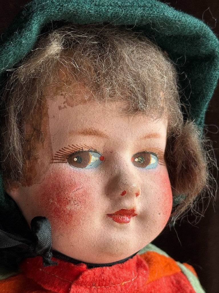 Vintage French 18” Felt Cloth Character Doll