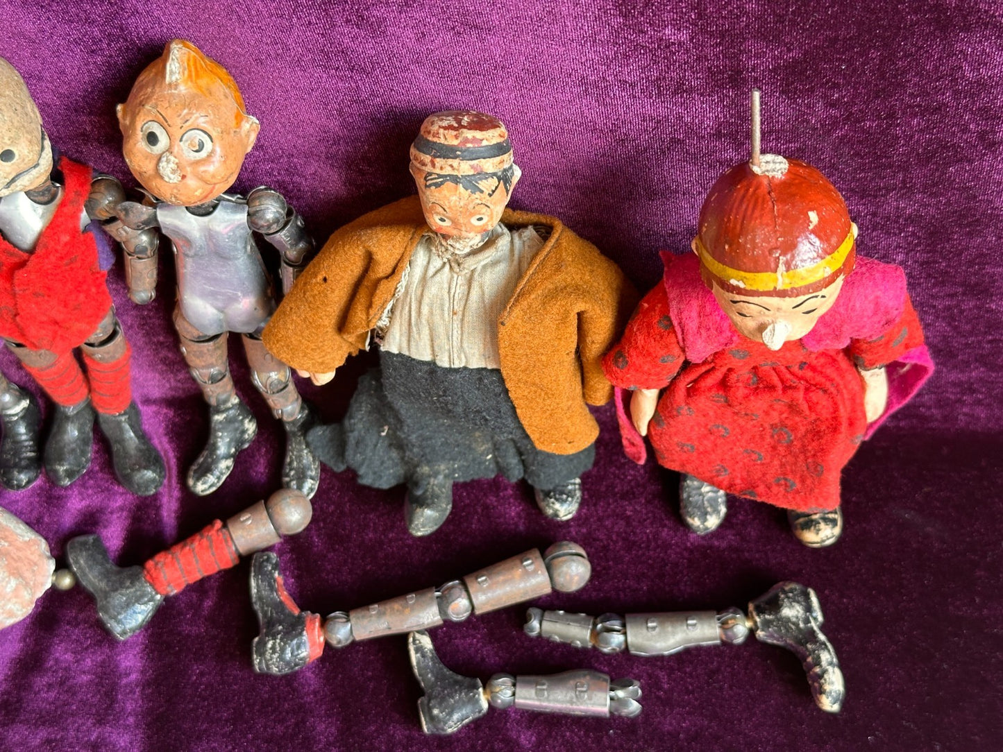 Large Lot of Antique Saba Bucherer Swiss Metal Jointed Character Dolls and Parts