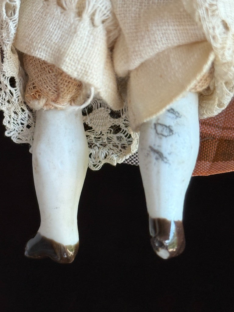 Antique German 6.5” Bisque Cloth Miniature Dollhouse Lowbrow China Doll