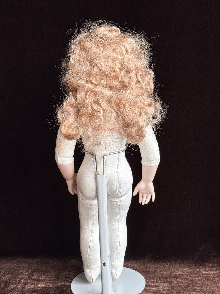 Vintage Porcelain 1967 Leather 15” Reproduction of Antique French Bru Jne Doll