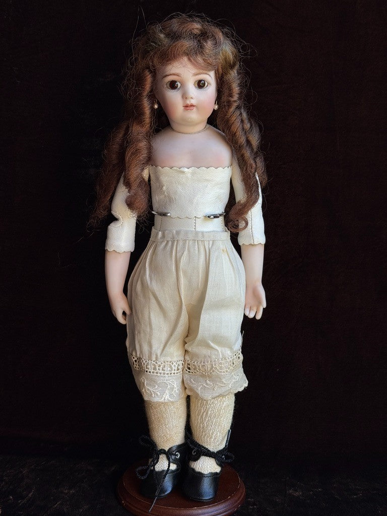 Vintage 15” Repro of Antique French Bru Jne Porcelain Leather Doll by Calli Lou