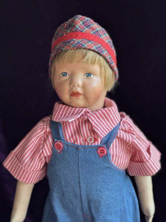 Antique American 19” Kamkins Cloth Oil Painted Doll