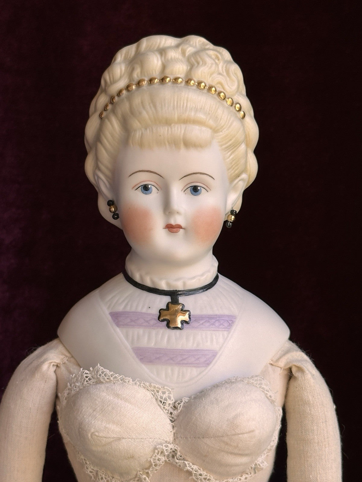 Vintage 17.5” Reproduction of Antique German Parian China Doll Pierced Ears