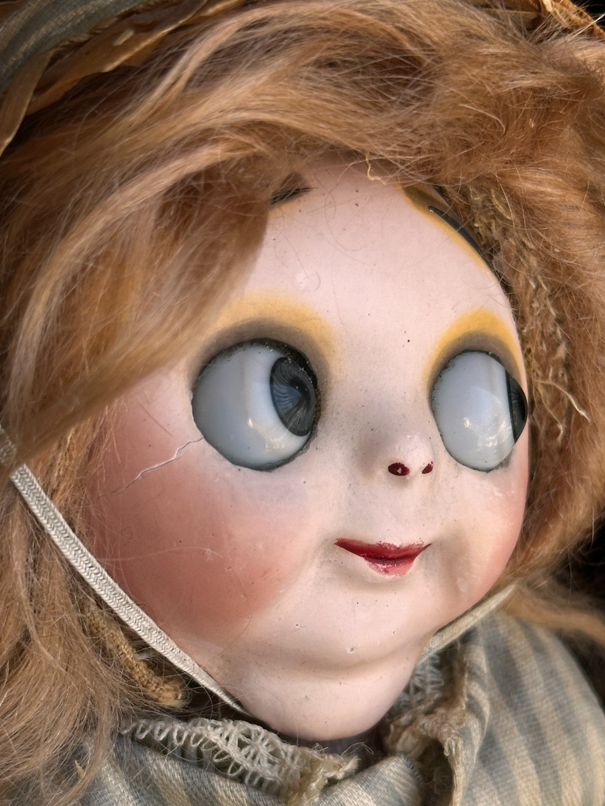 Antique German 9.5" Hug Me Kiddie Felt Composition Face Mask Googly Eyes Doll