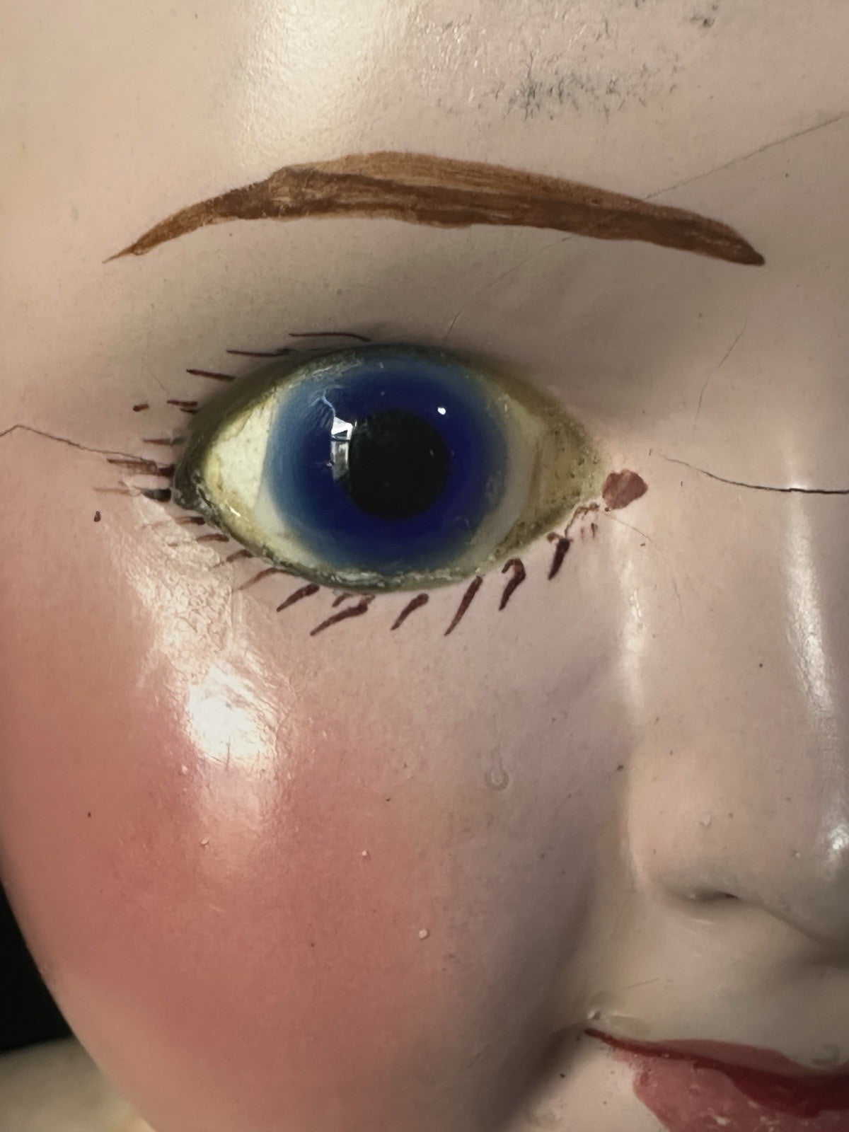 Antique German (?) Paper Mache 24” Doll with Glass Eyes