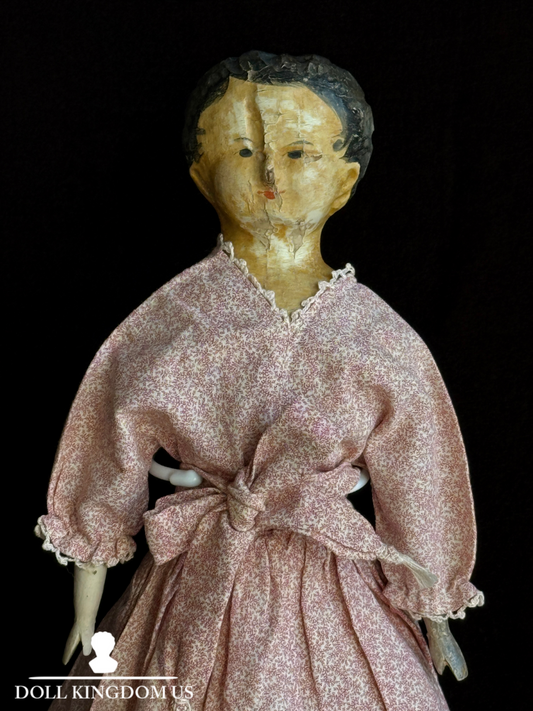 Early Antique English / German (?) Primitive 15" Carved Wooden Doll
