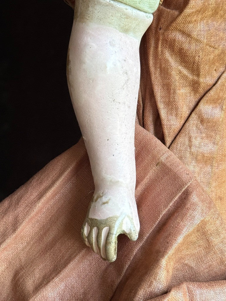 Rare Antique German 17” Mechanical Wax Doll Toy