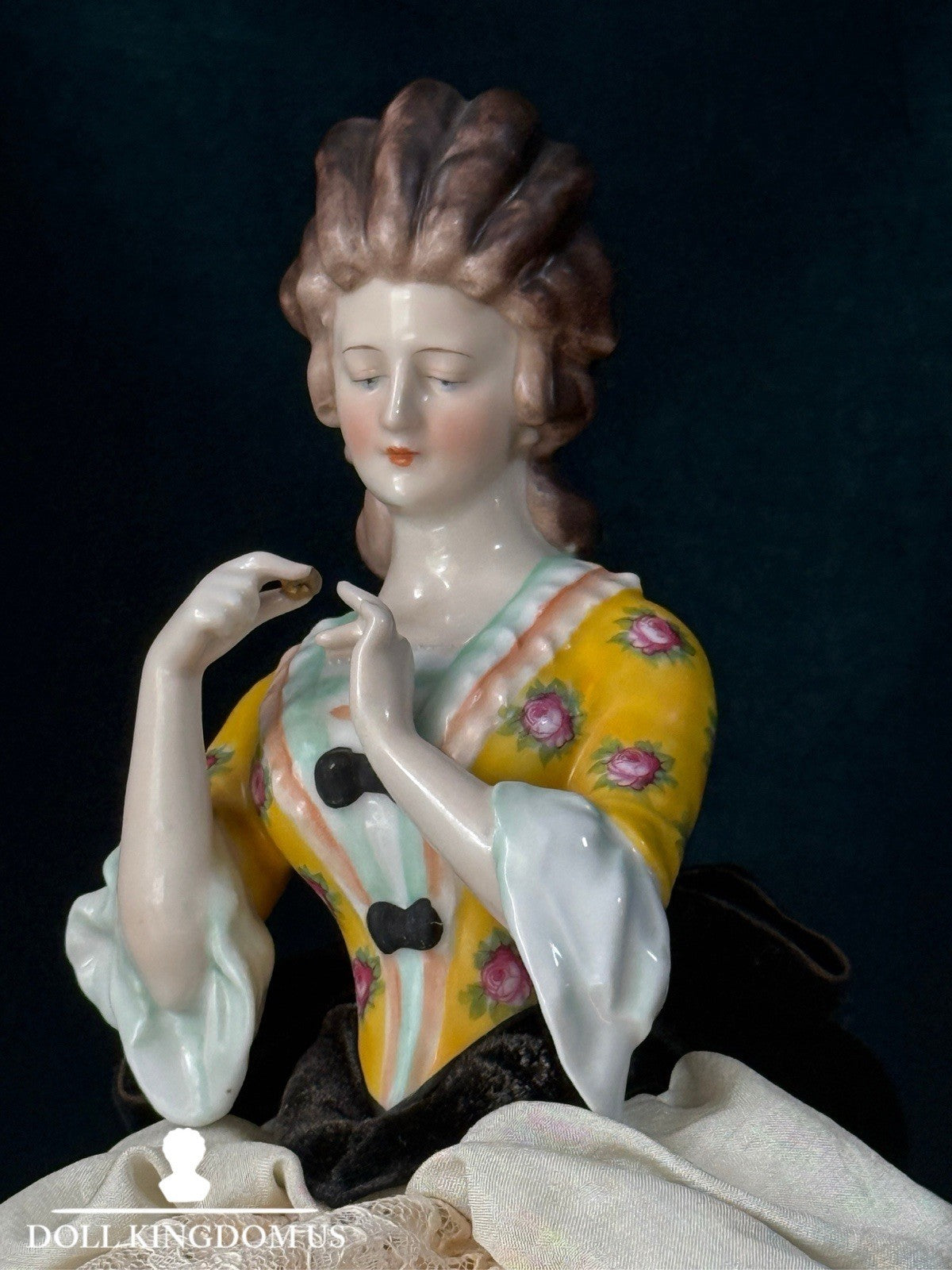 Large Antique German Porcelain William Goebel 12” Half Doll Pin Cushion