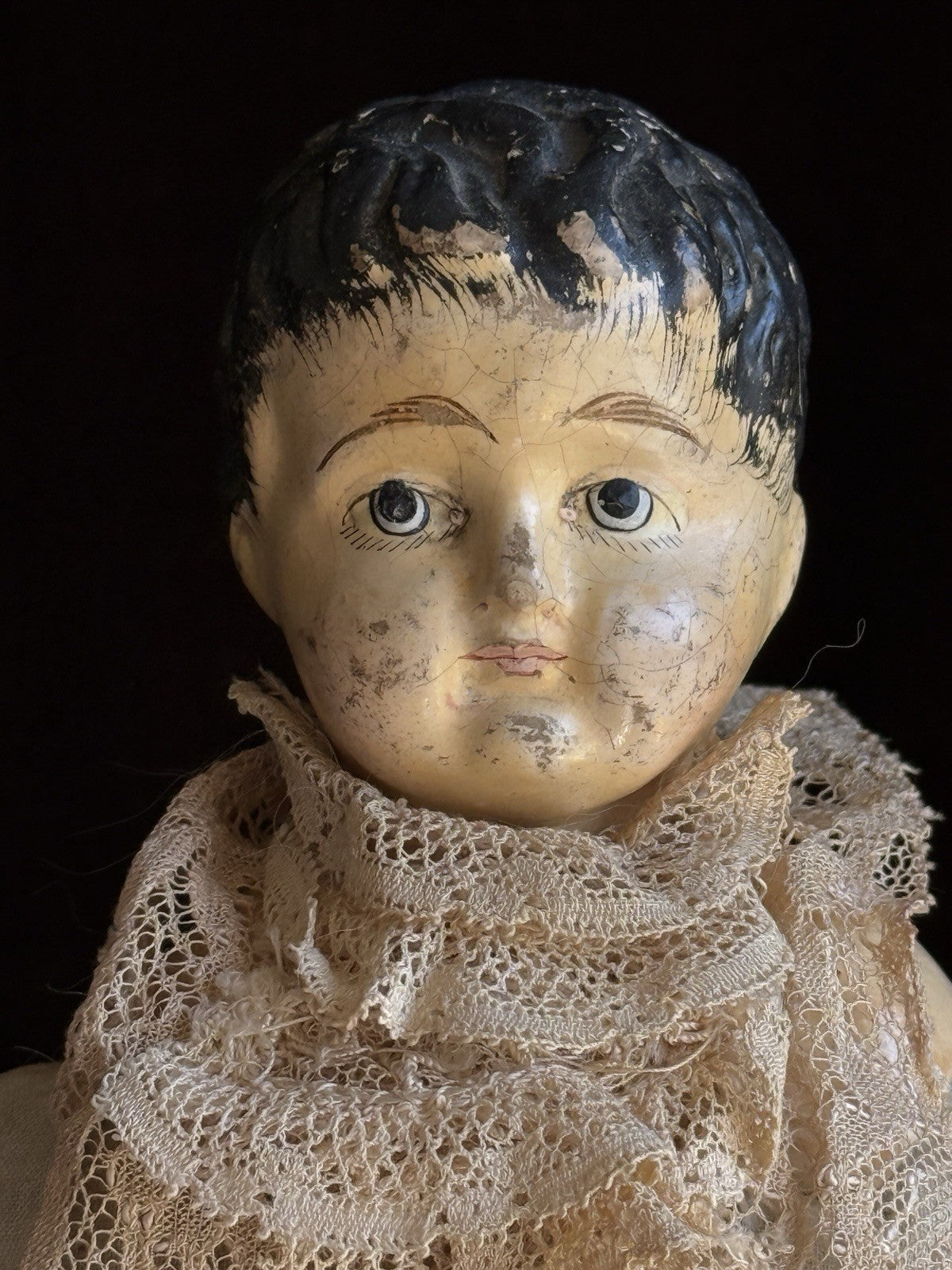 Antique German 14” Papier Mache Head Cloth Body Male Doll