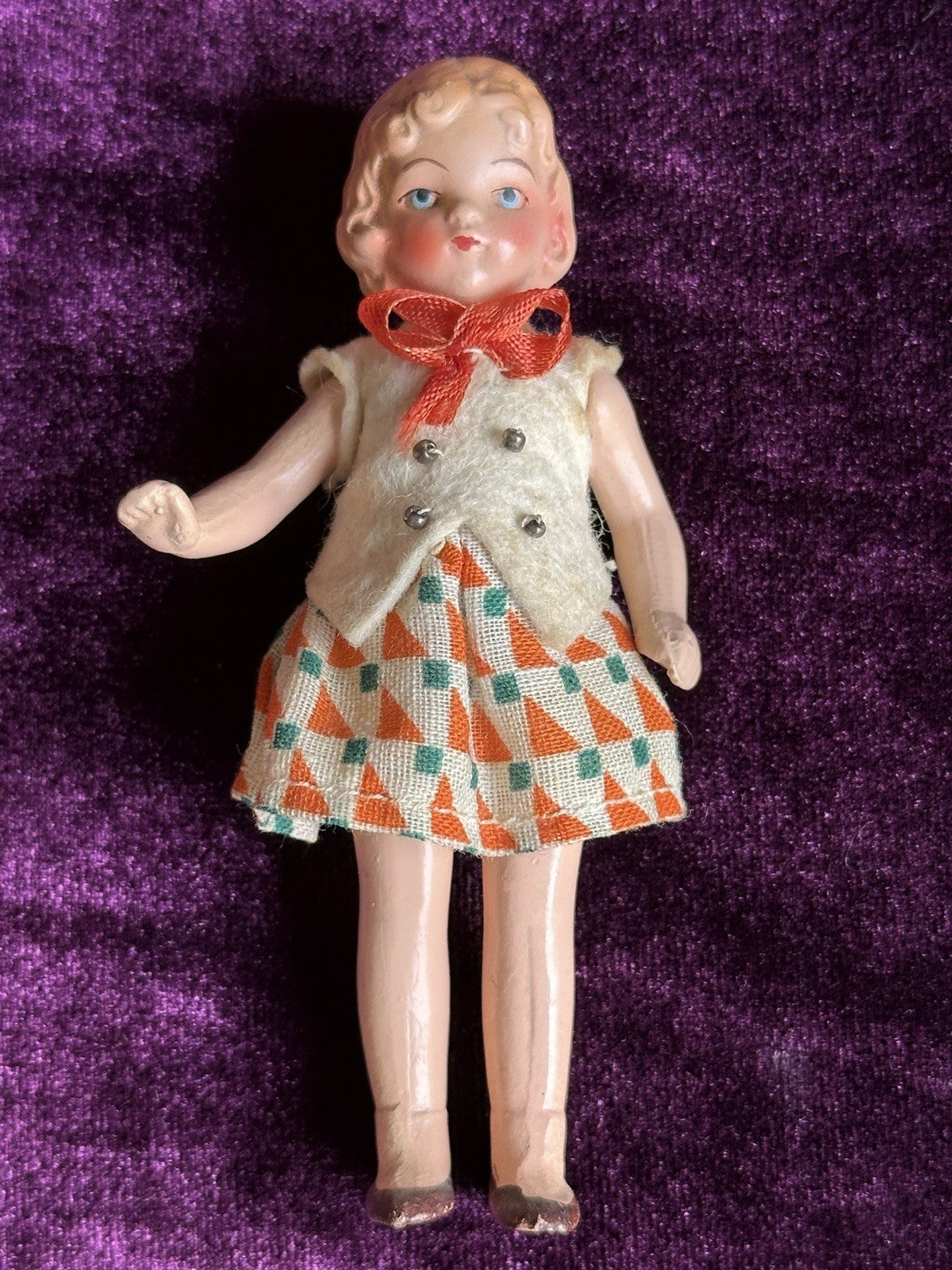 Pair of Antique German Hertwig  Miniature Dollhouse Boy and Girl Dolls
