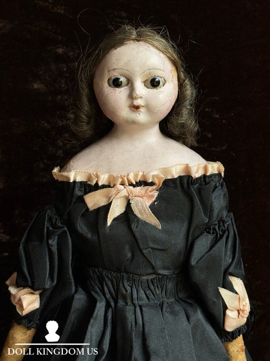 Antique German 14” Wax Over Papier Mache Doll