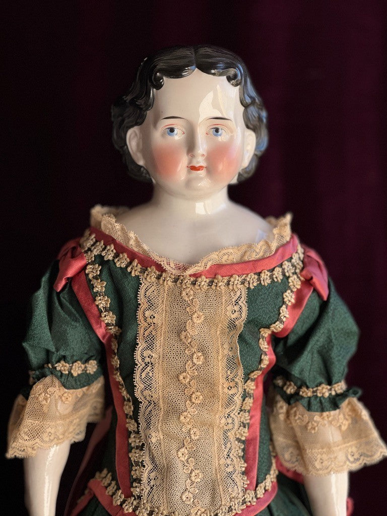 Large Antique German 23" Greiner Style Exposed Ears China Head Doll