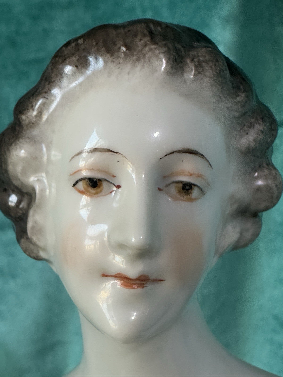 Large 7” Antique German Porcelain Volkstedt Rudolstadt Half Doll Pin Cushion