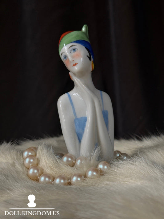 Antique German Art Deco Flapper Pin Cushion 4” Half Doll
