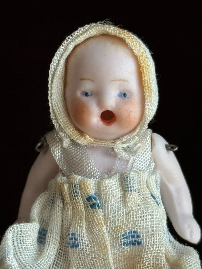 Antique German 2.5" Hertwig Miniature All Bisque Baby Doll with Open Mouth