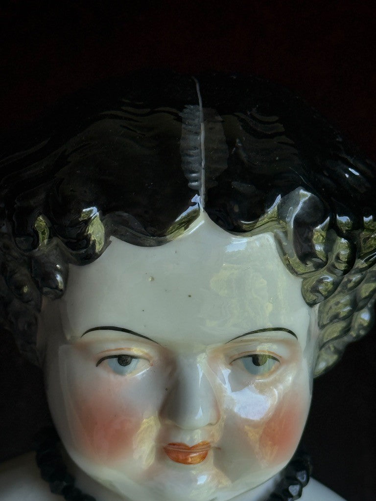 Large Vintage 28” Flat Top Brunette China Head Doll Made in Japan