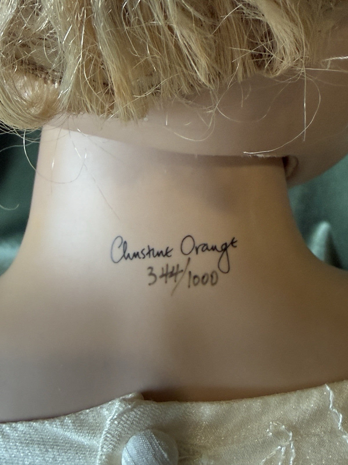 Lifelike 37” Collectible Porcelain Doll “Hilary” (?) by Christine Orange Box