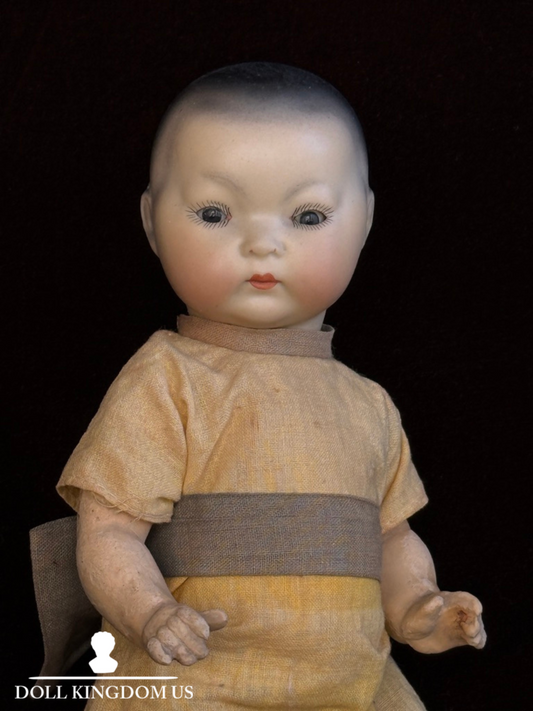 Antique German 8.75” Armand Marseille Oriental Bisque Head Asian Toddler Doll