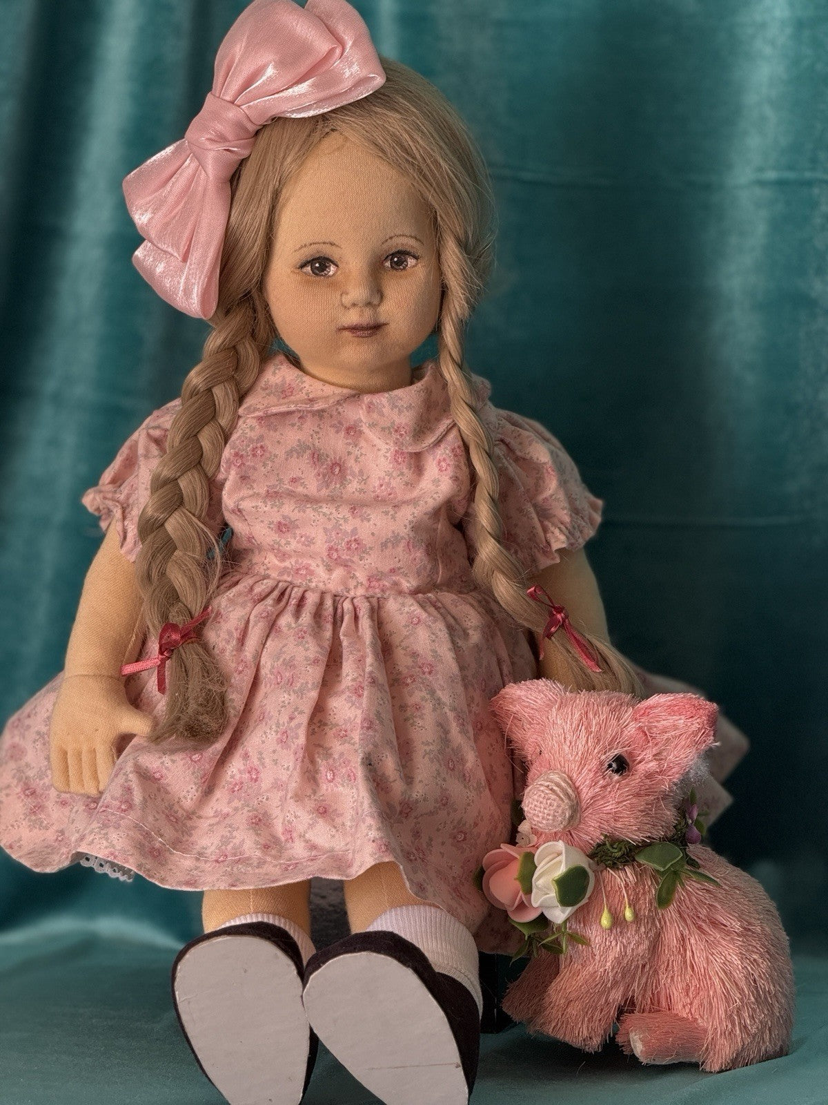 Vintage Artist Stockinette Face Painted 18” Girl Doll