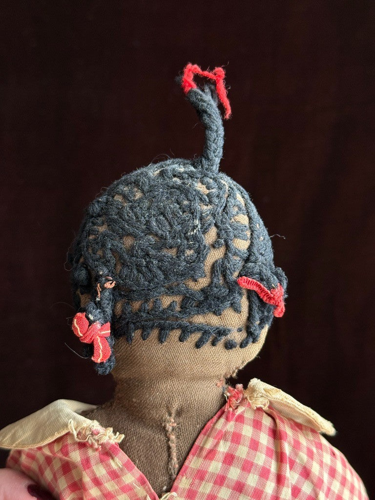 Antique/Vintage African American 12" Primitive Folk Art Cloth Rug Portrait Doll