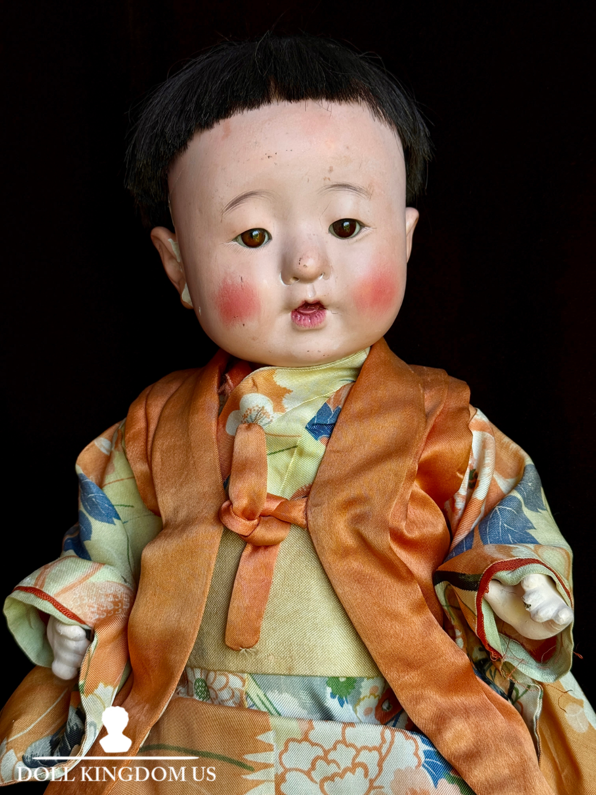 Antique Japanese 17.5” Ichimatsu Gofun Oriental Baby Doll
