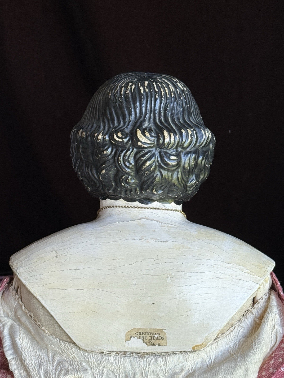 Large Antique American 28” Greiner Papier Mache Head #10 Doll Original Label