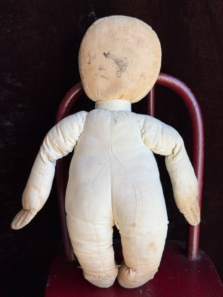 Early Antique American 12.5” Primitive Folk Cloth Rug Doll