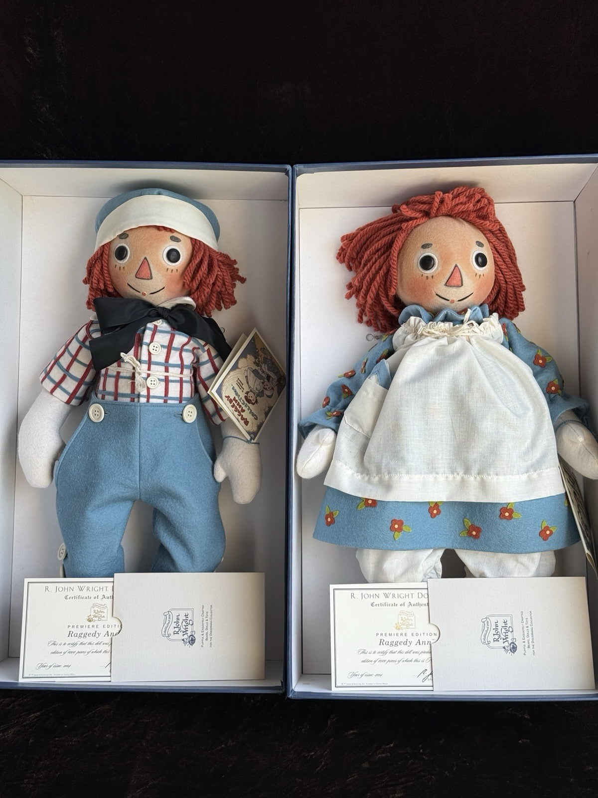 John Wright Large Raggedy Ann & Andy Cloth Felt Doll LE 1000 MIB Certificate Tag