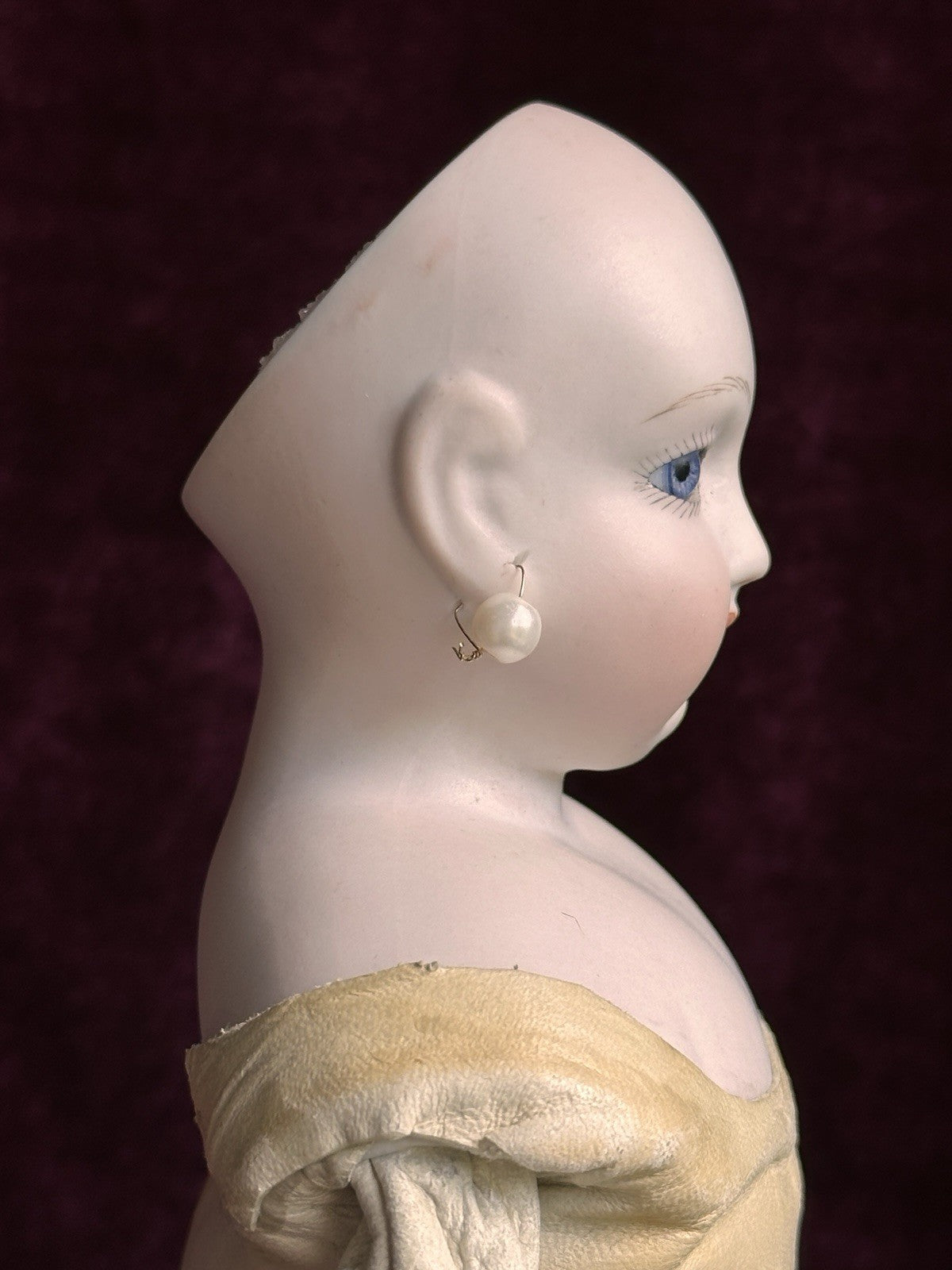 Vintage Porcelain 16” Reproduction Of Antique French Fashion Doll Leather Body