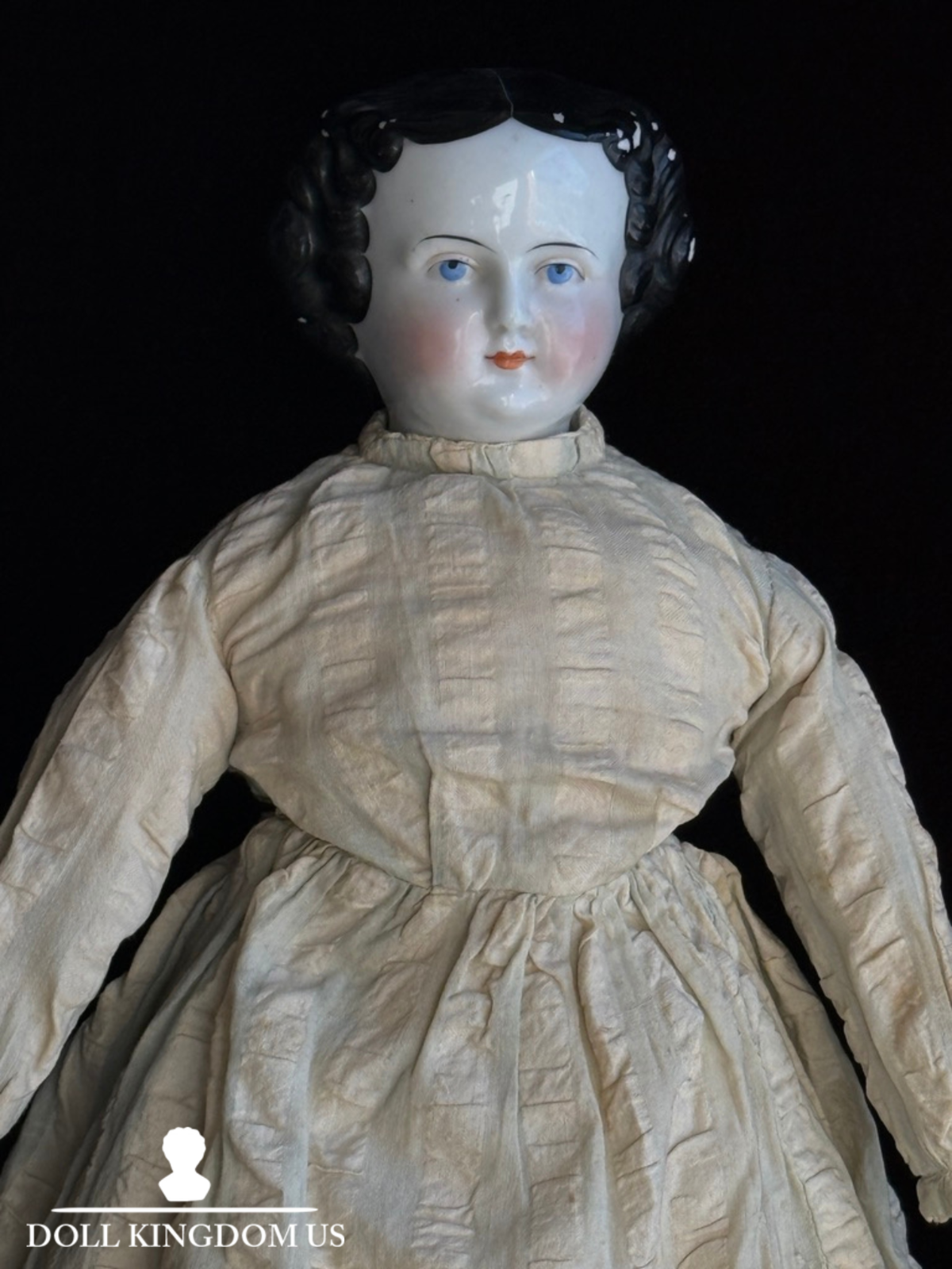 Antique German 20.5” Flat Top Highbrow China Shoulder Head Doll