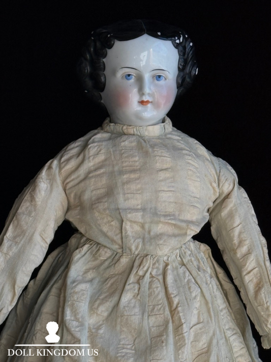 Antique German 20.5” Flat Top Highbrow China Shoulder Head Doll