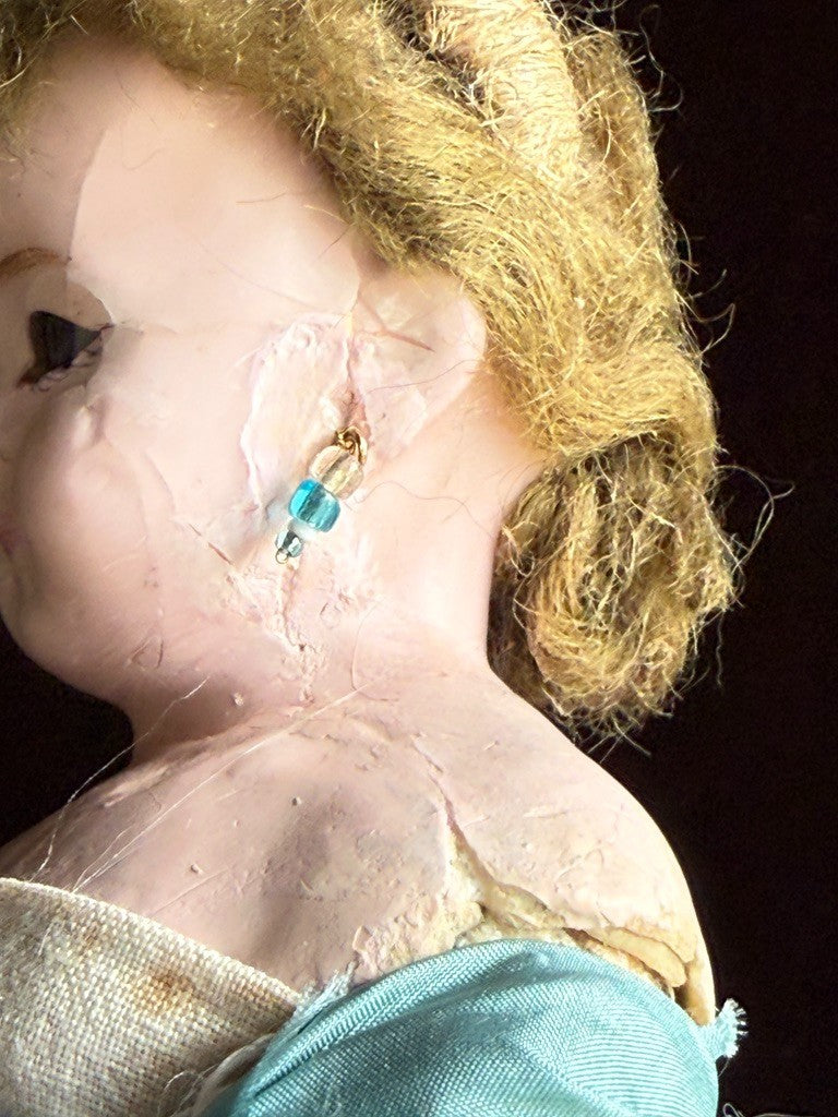 Antique German 16” Wax over Papier Mache Shoulder Head Cloth Body Fashion Doll