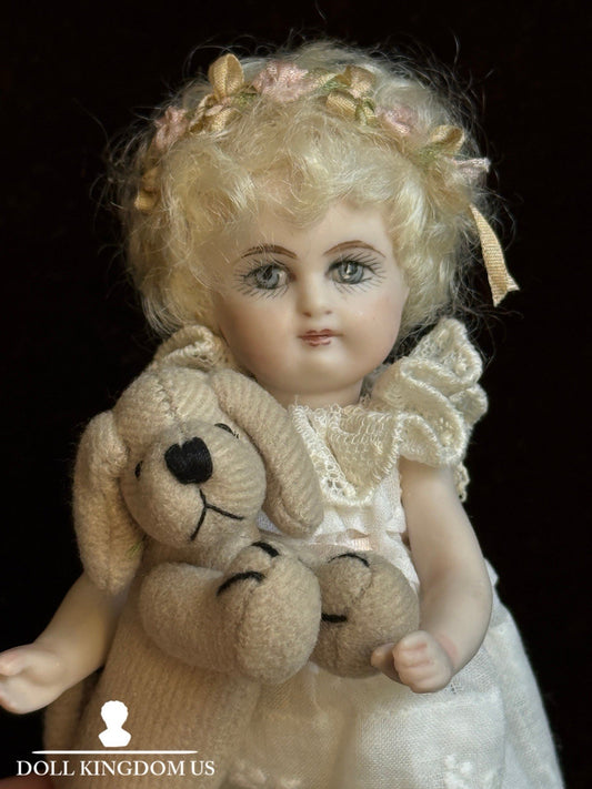 Miniature 5.25” Cathy Hansen Porcelain Repro Antique Mignonette Dollhouse Doll