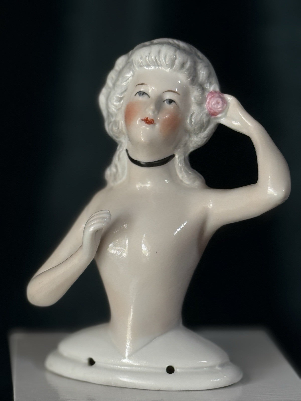 Large 5” Antique German Porcelain Schneider Half Doll Pin Cushion Mold 15542