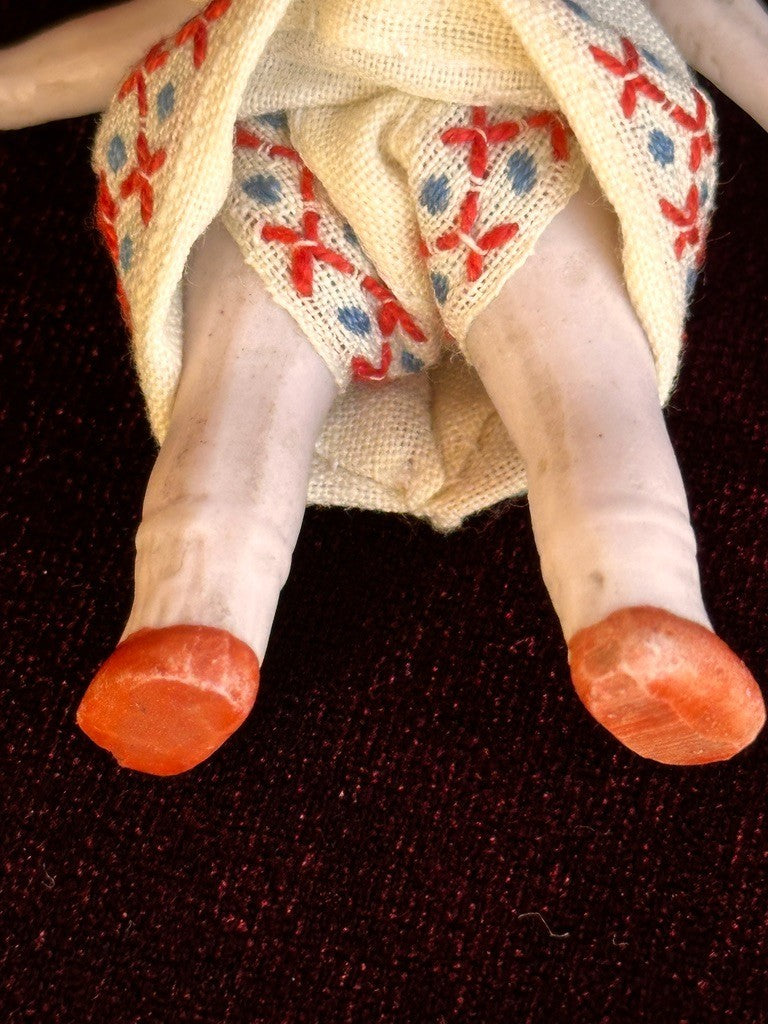 Antique German 2.75” Hertwig Dollhouse All Bisque Googly Eyes Miniature Doll