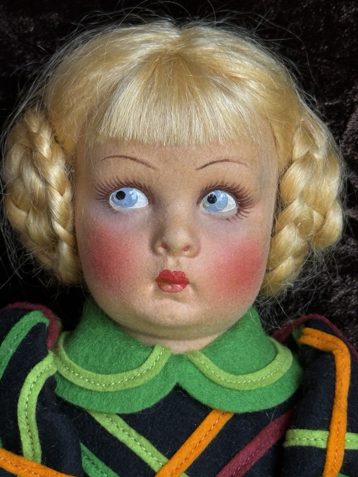 Vintage Italian 14.5” Lenci Lucy Felt Cloth Character Girl Doll with Jump Rope