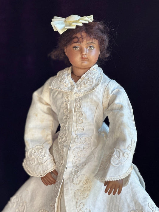 Rare 15” Dark Complexion Porcelain Repro of Antique French Huret Fashion Doll
