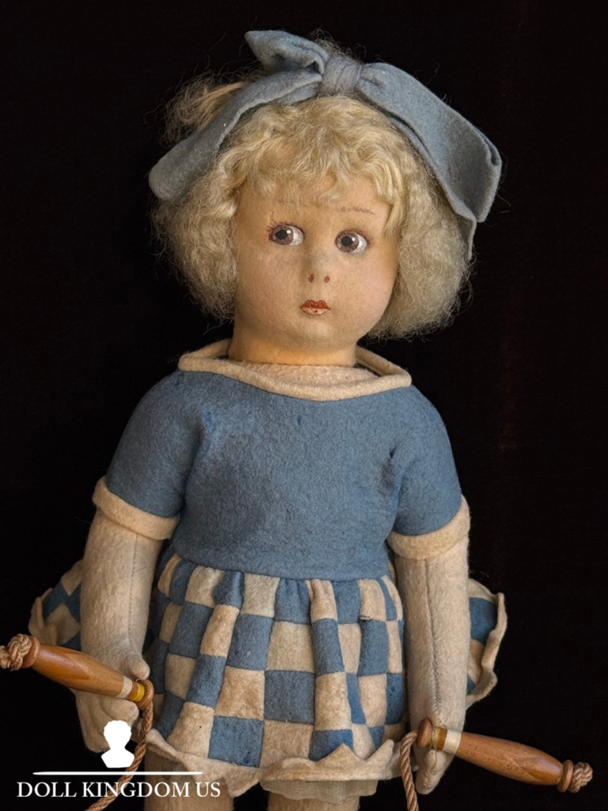 Vintage Italian 12” Lenci 111 Felt Cloth Character Girl Doll with Jump Rope