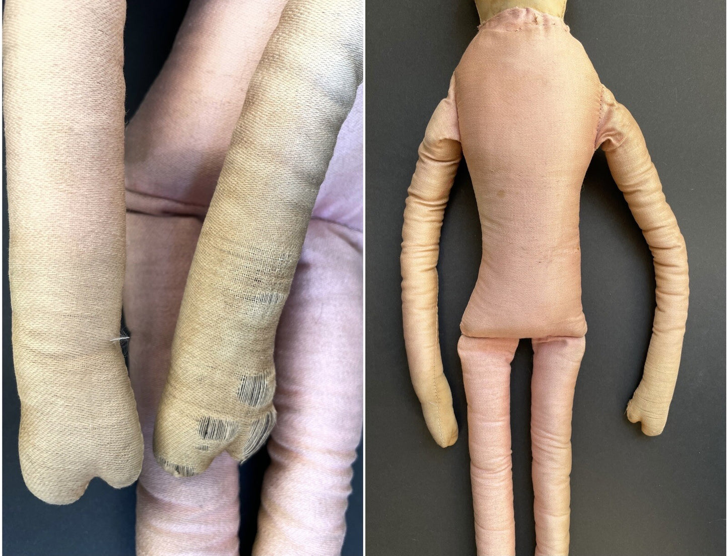 Antique Art Deco 30” French Boudoir Flapper Cloth Face Mask Doll