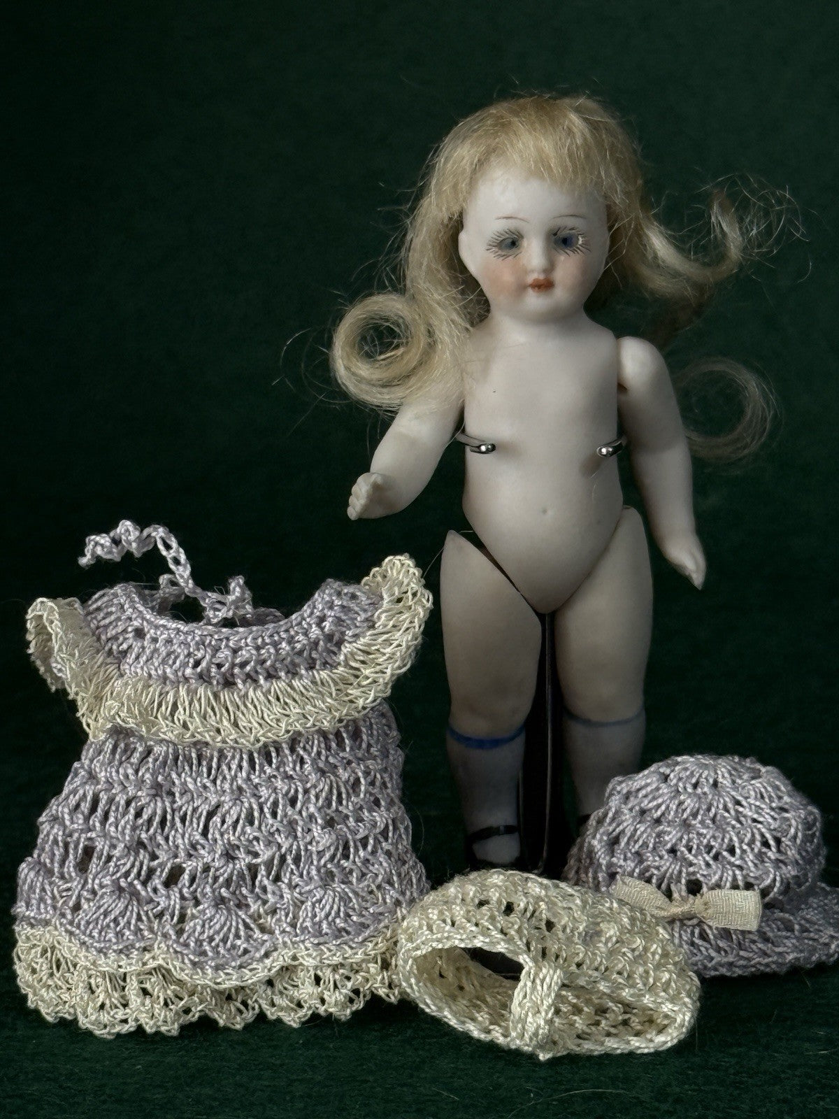 Antique German 3 1/2” All Bisque Mignonette Dollhouse Doll