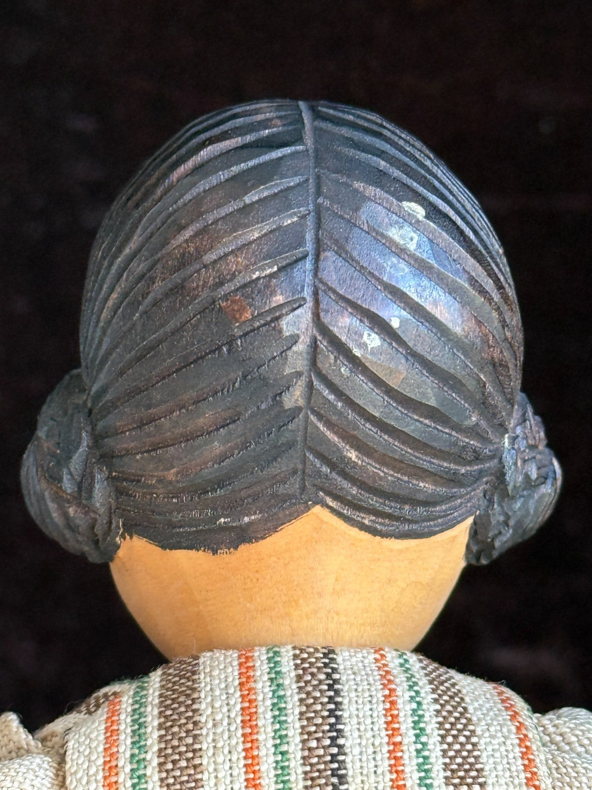 Vintage Swiss 10” Huggler Wood Carved Jointed Girl Doll