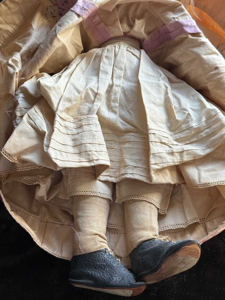 Antique German 21.75” Flat Top Highbrow China Shoulder Head Doll