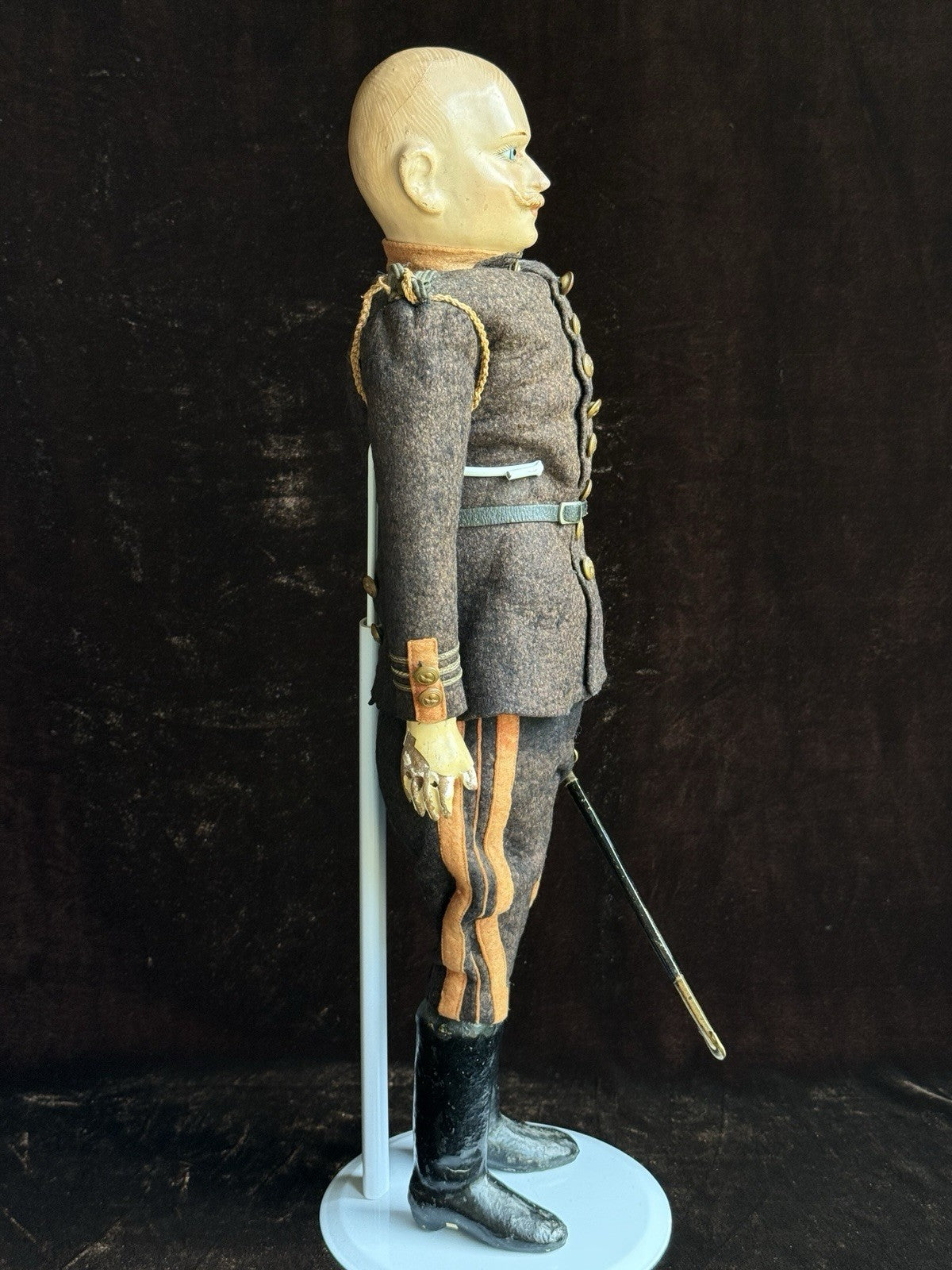 Rare Antique French Soldier 18.5” Papier Mache Composition Character Doll